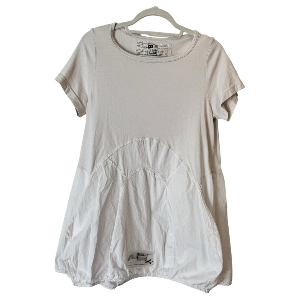 🌸 RUNDHOLZ Black Label Cotton Mixed Media Tulip T-Shirt Top, White, Size S, EUC